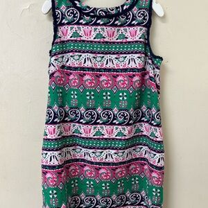 Talbots Petites size 16P colorful floral print shift dress fringe‎ trim